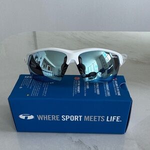 White Frame Blue Mirrored Lens Sports Sunglasses